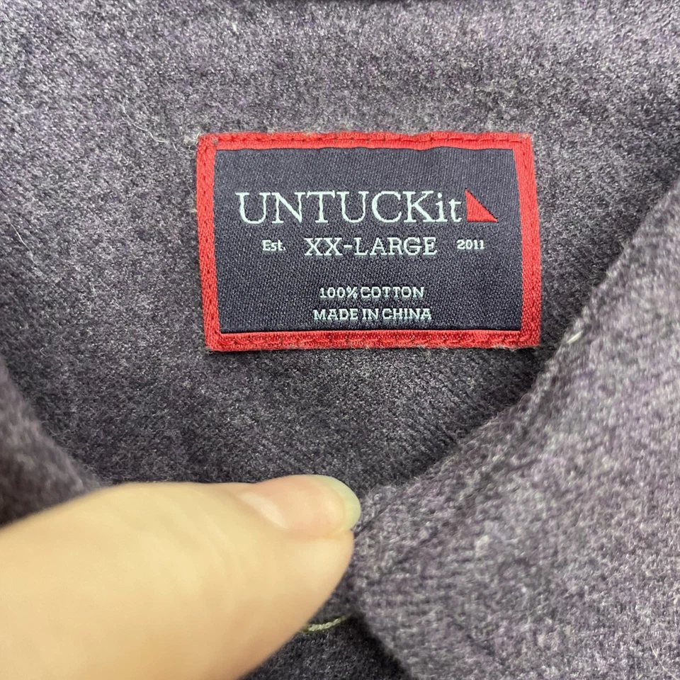 Untuckit Sherwood Flannel Chamois Shirt Mens 2XL Purple Button Up Long Sleeve - Image 4 of 4