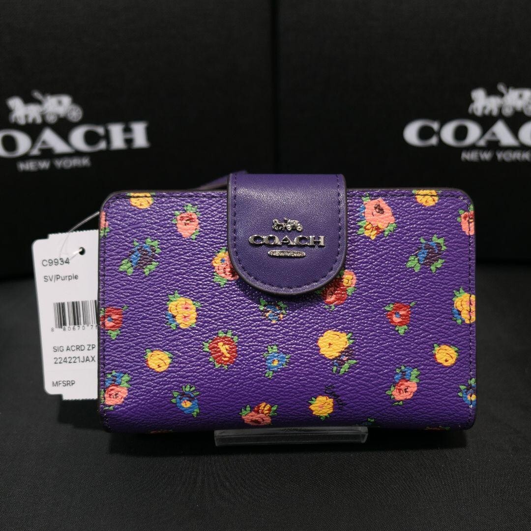 COACH C9934 Medium Corner Zip Wallet Mini Vintage Rose Print