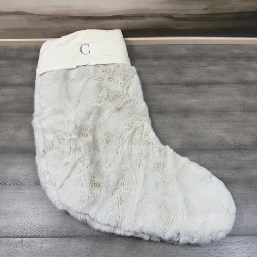 Pottery Barn Faux Fur Alpaca Stocking Ivory Tan Large Monogrammed “C” NWOT - Picture 1 of 6