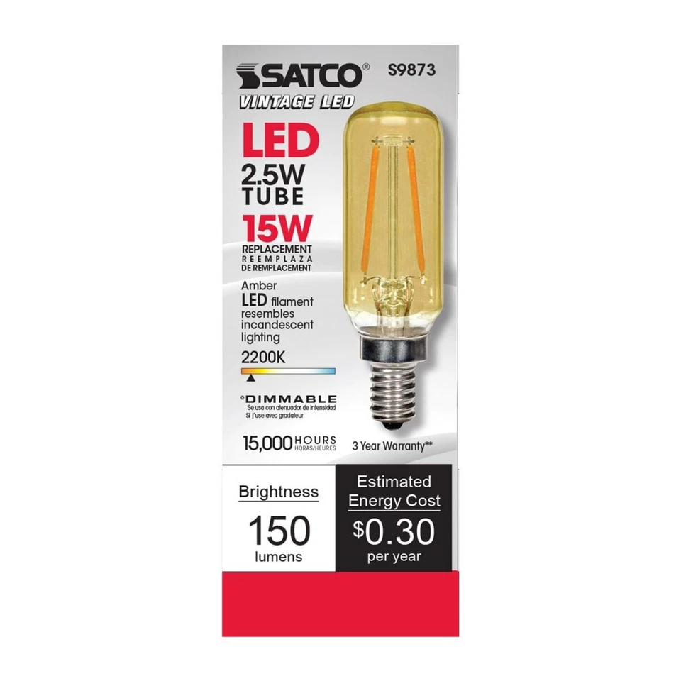 Satco S9873 - 2.5 Watt T6 LED Vintage Amber Light Bulbs - 2000K (6 Pack) - Image 2 of 4