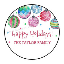 30 HAPPY HOLIDAYS ORNAMENTS PERSONALIZED ENVELOPE SEALS LABELS STICKERS 1.5"