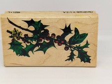 Holly Leaves Christmas -Wood / Rubber Stamp by Inkadinkado 3.25 x 1.75