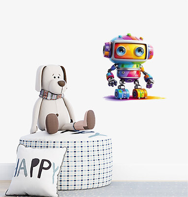 Niedliche Cartoon Roboter Spielzeug Wandkunst Schlafzimmer bunte Auto Vinyl Aufkleber Abziehbilder a8019