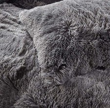 New ULTRA PLUSH SOFT MODERN GREY FAUX SHAGGY LONG FUR FLUFFY COMFORTER SET