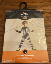 HYDE  EEK BOUTIQUE STRIPED JUMPSUIT COSTUME FOR BEETLEJUICE KIDS SIZE LARGE