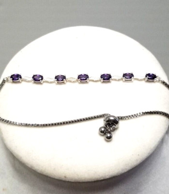 Sterlingsilber lila Kristall gleitend verstellbar 10'' Armband