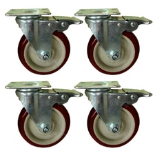 4x Heavy Duty 5 inch Swivel Bearing Caster Wheel with Brake Polyurethane 1320lb