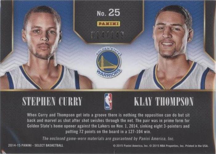 2014-15 Panini Select - Klay Thompson/Stephen Curry #25 for sale