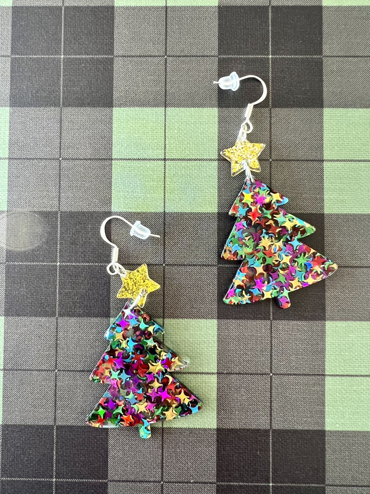 Handmade Christmas Tree Dangle Earrings - Sparkly Acrylic Laser Cut