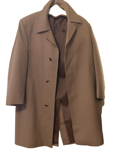 Men's Vtg MAITLAND England Pure Wool Beige Taupe Classic Car Top Coat Overcoat