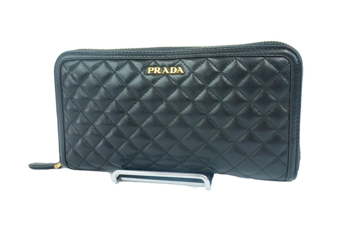 PRADA 1M0506 Quilting Round Zip Wallet Leather Black | eBay