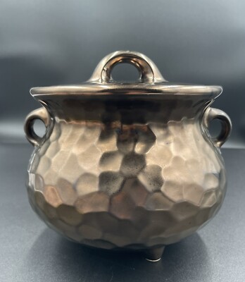 Vintage McCoy 7531 Bean Pot Cauldron Bronze Hammered Stoneware (C6