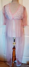 Vintage Pink Sheer Nylon Robe Lace Belle Smith Medium B34