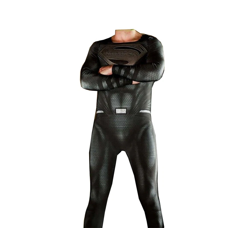 Superman Costume Black Cosplay Jumpsuit Justice League Halloween Adult/Kids - Image 2 of 3
