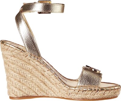 Calvin Klein Karla Gold Leather Espadrille Platform Wedge Slingback Sandals  9.5 | eBay