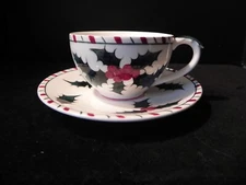 Scarce LEFTON Christmas HOLLY CANDY CANE Cup & Saucer 