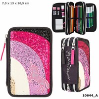 Ylvi & The Minimoomis 3-Fach Federtasche Regenbogen Glitzer Anthrazit Federmappe