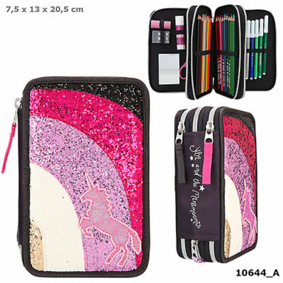 Ylvi & the Minimoomis 3-fach Federtasche Regenbogen Glitzer Anthrazit Federmappe