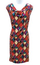 NY Collection Geometric Print Cap Sleeve, Cowl Neck Dress Women's Small