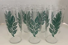 7 Vtg Federal Glass Drinking Glasses - Plant Leaf Design