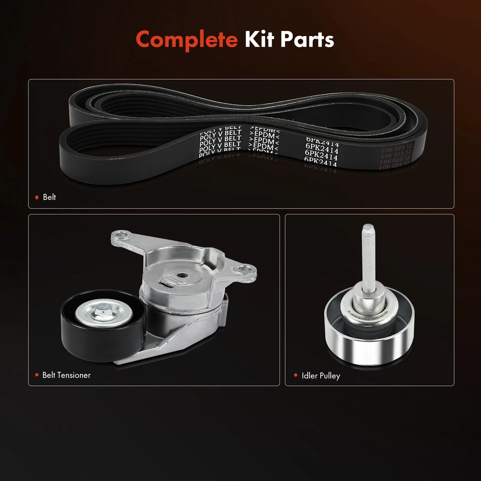 Kit de componentes de transmisión por correa serpentina de 3 piezas para Chevrolet Equinox 10-17 GMC Terrain Foto 3 de 4