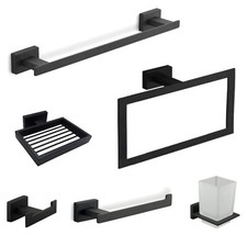 Set da bagno 6 pezzi in acciaio nero e vetro accessori bagno m 87262
