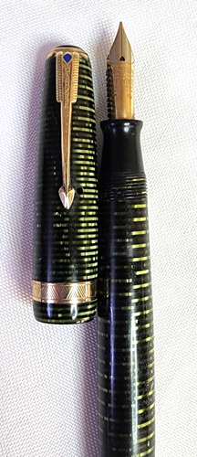 VINTAGE 40's PARKER VACUMATIC STRIPED FOUNTAIN PEN EMERALD PEARL MAJOR DIAMOND - Picture 24 of 24