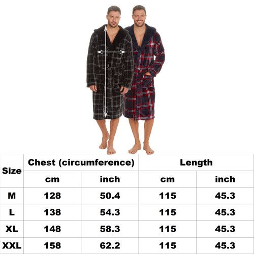 Mens Checked Dressing Gown Tartan Classic Hooded Flannel Fleece Size M