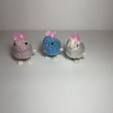 3 Easter HOPPING Plush BUNNY CHICK WIND UP TOYS Basket Stuffers Pink Blue White