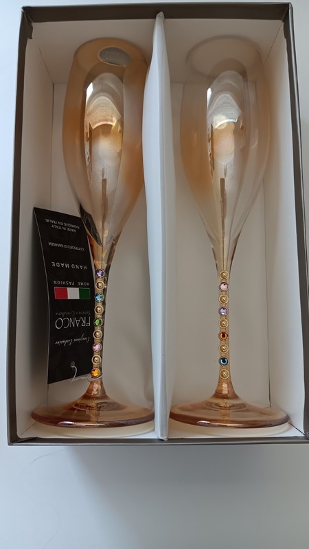 Franco Champaign Or Wine Glasses Faux Jewels On The Stems Of The Glasses  Franco