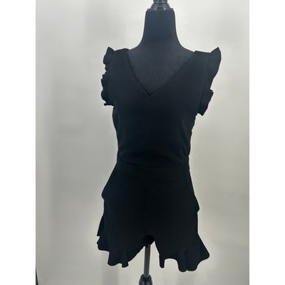 NWT Mango Casual Mono Cairo Black Ruffle Romper Jumpsuit  Size XS