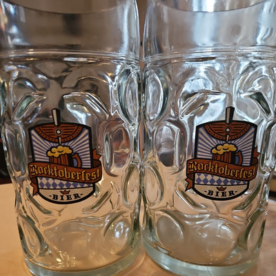 Rocktoberfest 1 Liter Giant Dimpled Bier Glass Set of 2. 