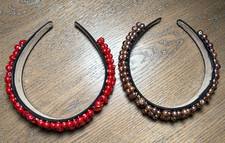 Headbands 2 Women  s Beaded Faux Pearl with Rose Flower Accent Red/Brown