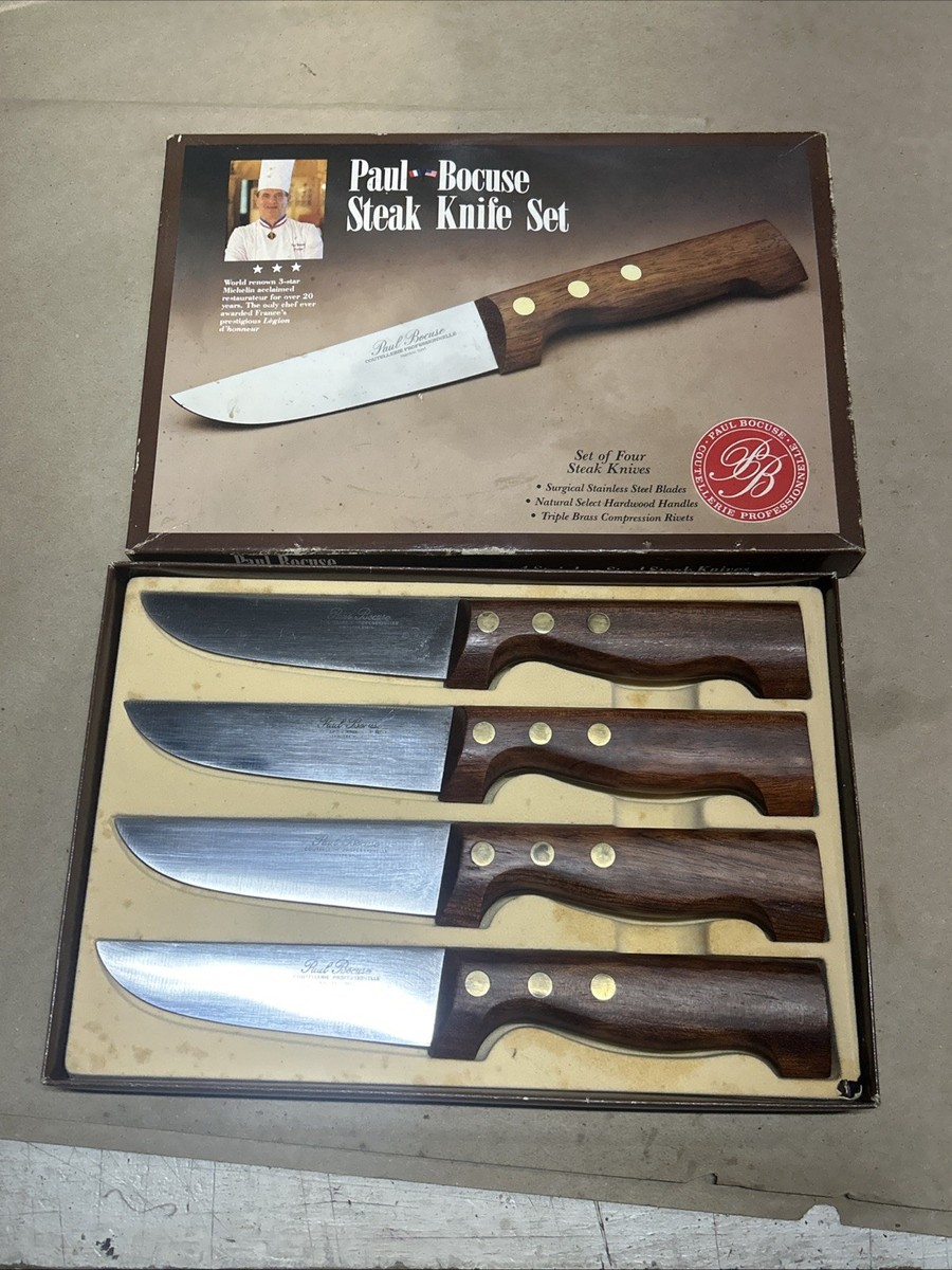 PAUL BOCUSE Steak Knife Japan Coutellerie 1987 Set of (4) Wood