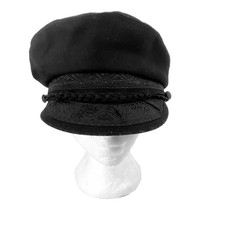 Vintage Authentic Greek Fisherman Hat Black Wool Satin-Lined M 21.75" Inside