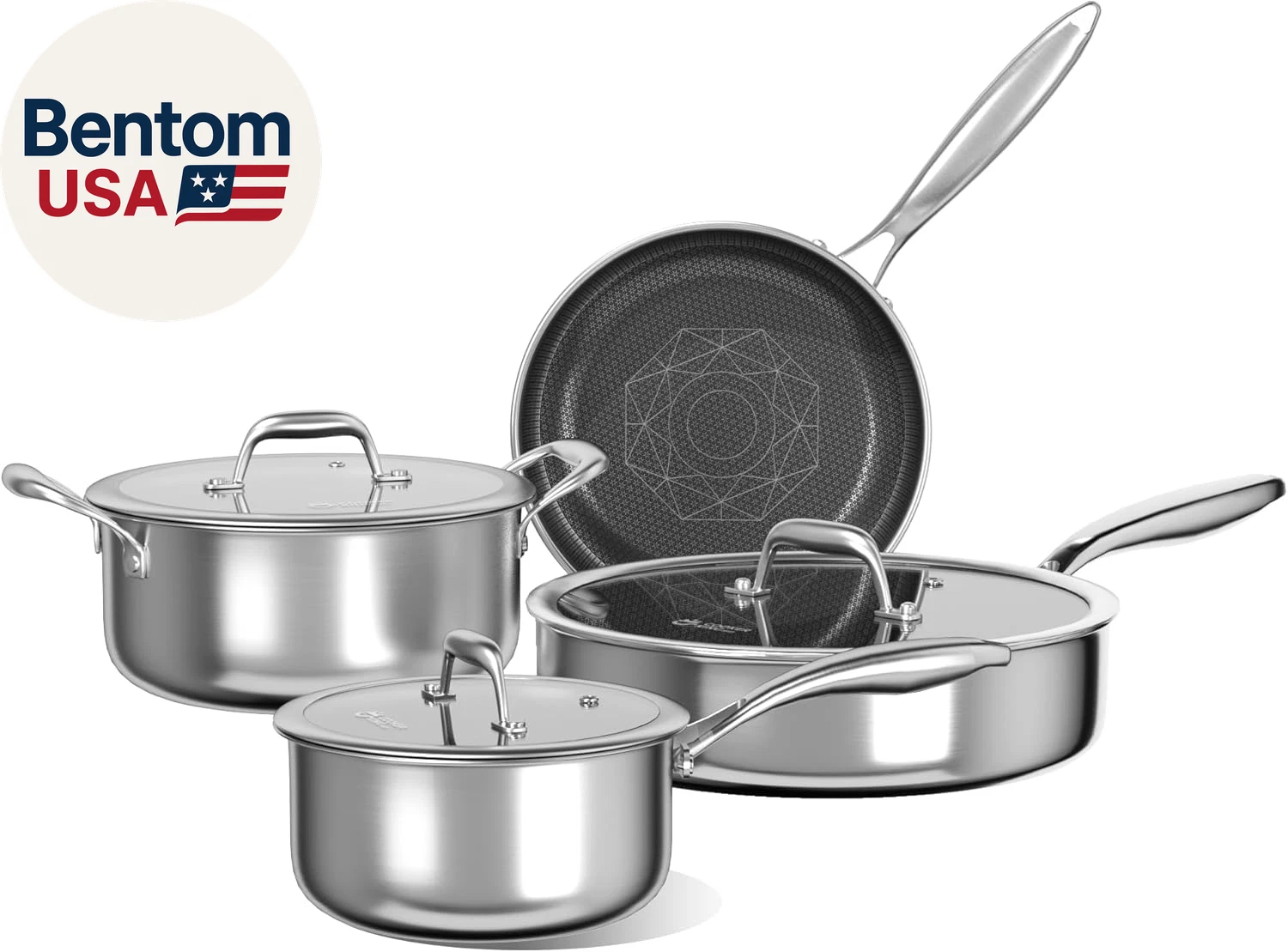 7 PCS Stainless Steel Cookware Set, Pots and Pans Set Non Stick, Hybrid Cookware