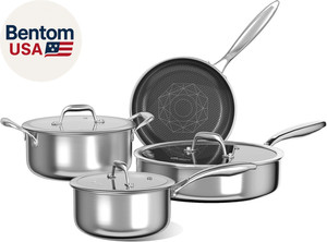 7 PCS Stainless Steel Cookware Set, Pots and Pans Set Non Stick, Hybrid Cookware