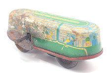 Vintage Tin Litho Wind Up Trolley Car 1950s Works Needs Restored Rough