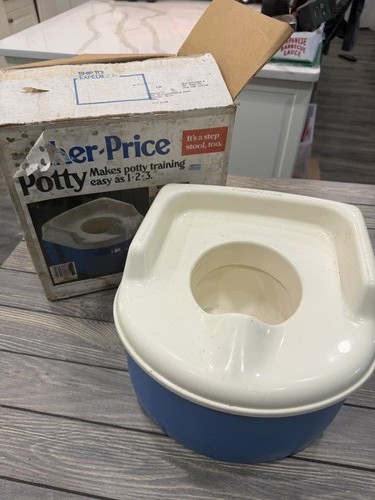 Vintage Fisher-Price Potty Training Toilet & Step Stool - Blue & White