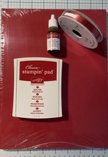 Stampin Up REAL RED LOT Ink Pad Refill Card Stock  Ribbon NEW LOW-SHIPPING