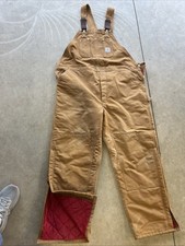 VTG Carhartt Canvas Quilted Lined Bib Overalls Mens Size 48x32 Lite Brown R02USA