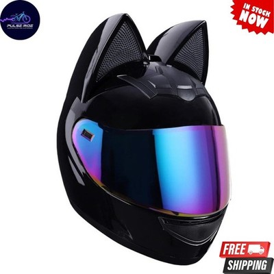 Katzenohr Motorradhelm für Damen Integralhelm Motocross Motorrad Herren Moto Hel