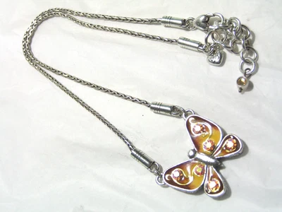 Brighton Réversible Argent Ton, Ab Cristaux, Émail Papillon Pendentif Collier - Photo 1/4