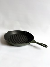 Le Creuset 26 Cast Iron Grill Pan Skillet Green Enamel Made in France Ridged Pan