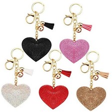 Bling Rhinestone Heart Shape Keychains Glittery Heart Tassel 5 Classic Color