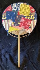 Patchwork look Fan handheld exc paper, wood