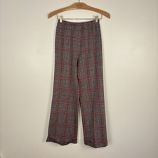 VTG 60s 70s Plaid Wide Leg High Waisted Pull On Trouser Pants Medium