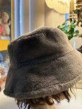 White Faux Fur Fluffy Bucket Hat Adjustable Fit Hat, Sping