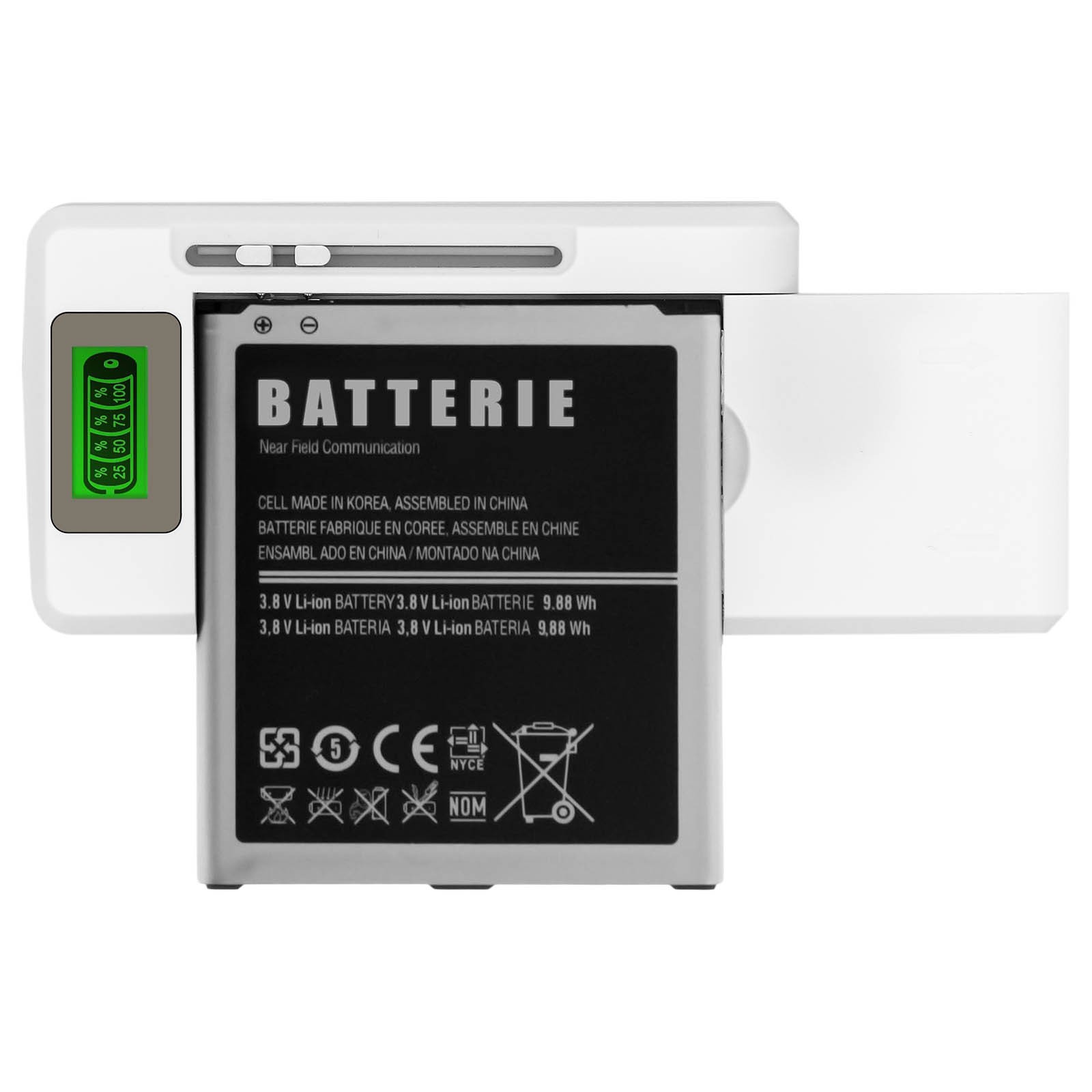 Chargeur batterie universel Avizar blanc avec indicateur LED pour smartphone