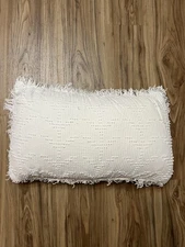 DKNY Decorative Pillow Lumbar Fringe White Boho Textured 100% Cotton 20x12 India